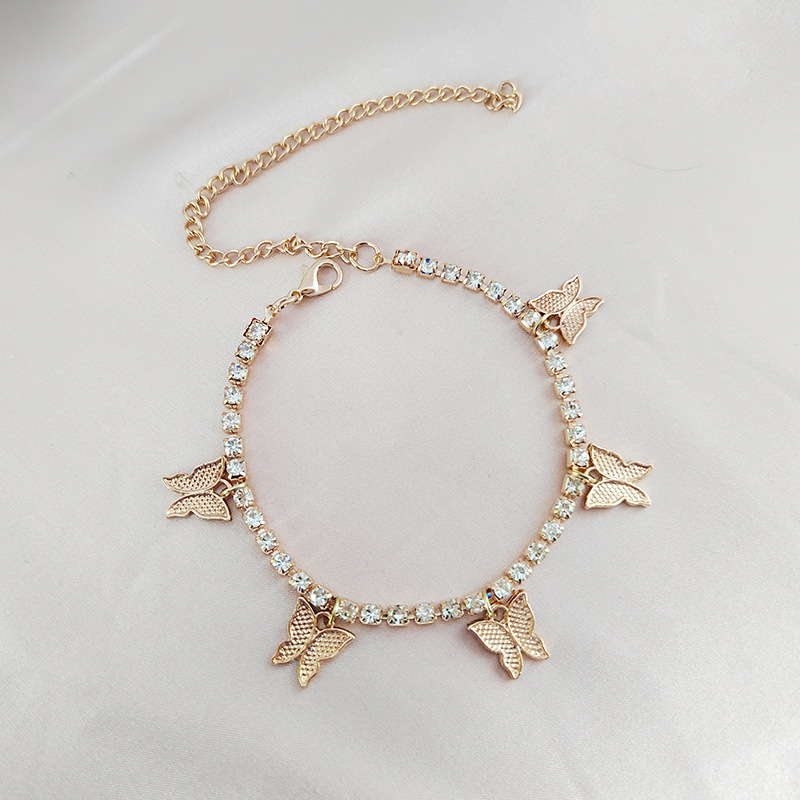 Eurasian Cross-Border 2023 New Butterfly Pendant Ankle Chain Fashion Creative Accessory Water Diamond Shiny Ankle Decor Factory Direct Supply