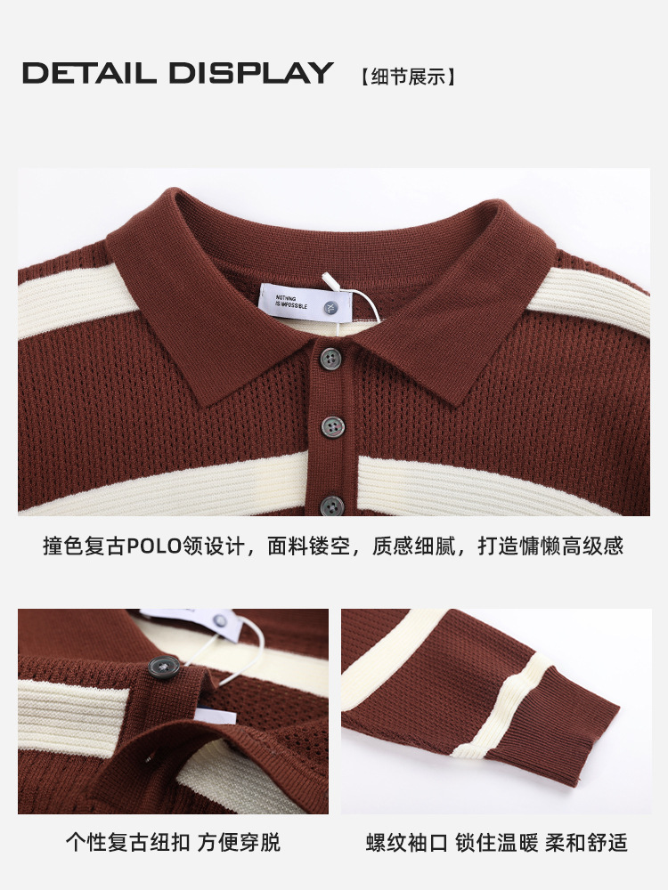 Comercio exterior transfronterizo Amazon ropa de hombre Polo a rayas de hombre Casual de negocios con collar de punto suéter Polo para hombre