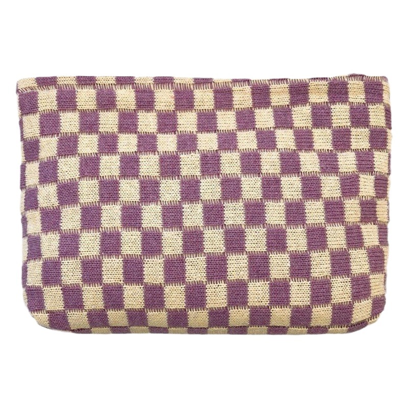 Korean Ins Wool Checkerboard Cosmetic Bag Large Capacity Pencil Bag Knitted Cosmetics Bag Toiletry Bag Clutch Bag