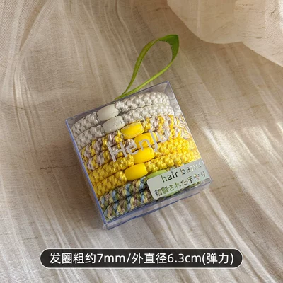 Braided Thick Hair Tie for: Saç üçün rezinlər - 1592f-yellow-white-and-green-color-8-pack