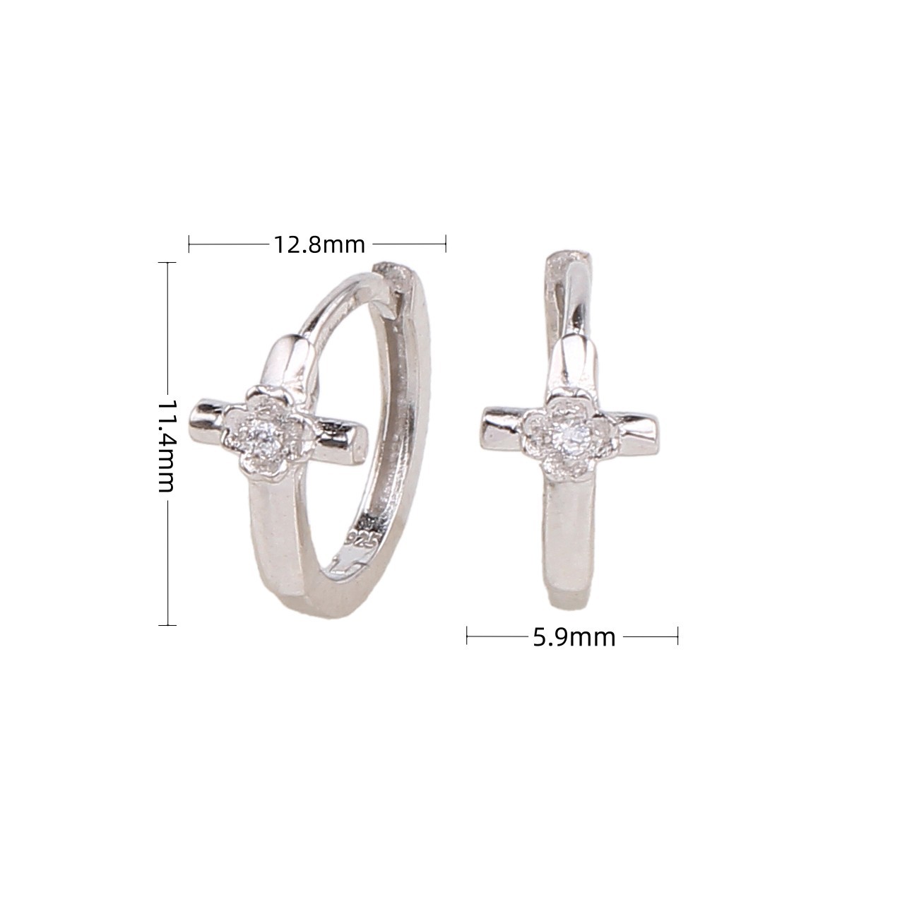 1 Pair Simple Style Cross Sterling Silver Inlay Zircon White Gold Plated Gold Plated Earrings display picture 2