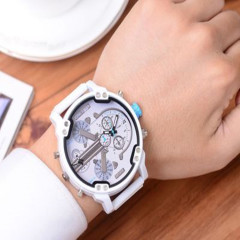 廠家直銷雙機手錶大盤DZ石英表不鏽鋼帶日曆手錶7419硅膠大量