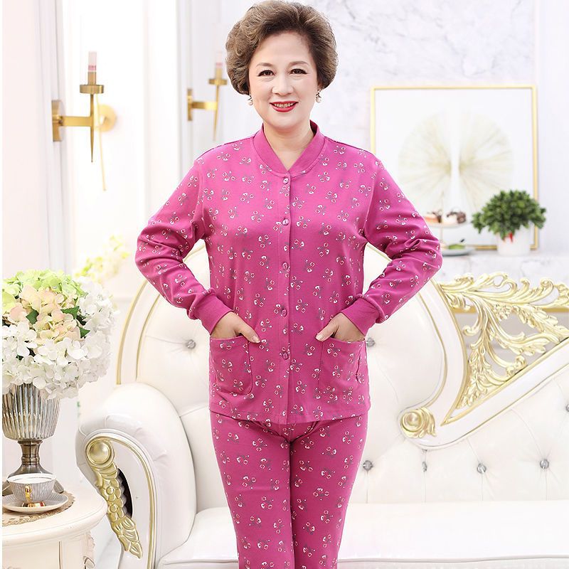 중년 및 노인 여성 카디건 가을 코트 면화 노부인의 면화 가을 바지 느슨하고 살찌는 집 긴팔 양복