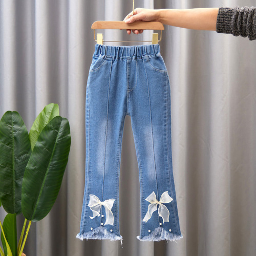 Children's Clothing Wholesale Girls Jeans Spring and Autumn Medium and Large Children's Wide Leg Pants Baby Casual Girls Flared Long Pants
