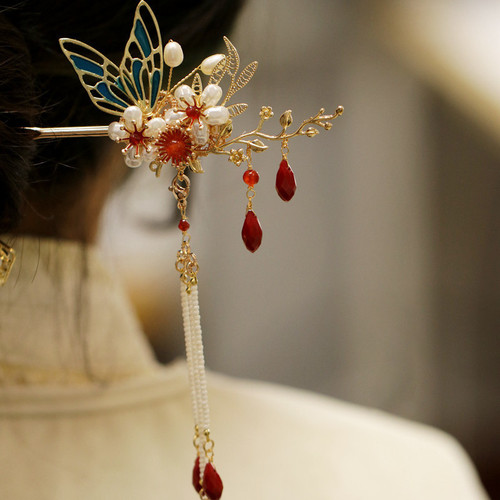 New Chinese style hairpin, simple ball headband, women's national style cheongsam, New Year's headdress, Xiuhe suit, bridal hair accessories