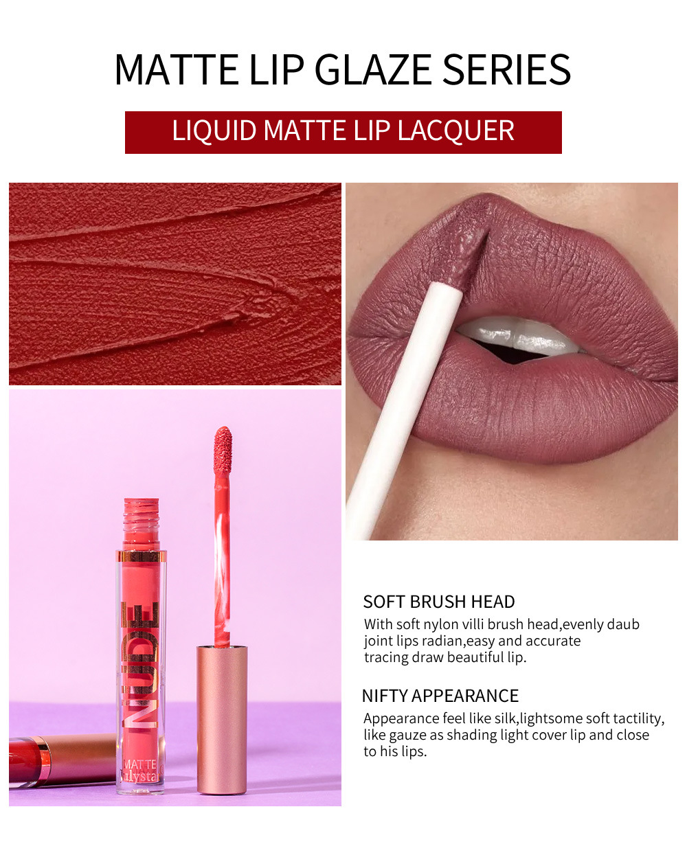 Luciu de buze mat catifelat Carina Makeup, care se estompează, tridimensional natural și de lungă durată, nu se lipește în cupă_voghion.com