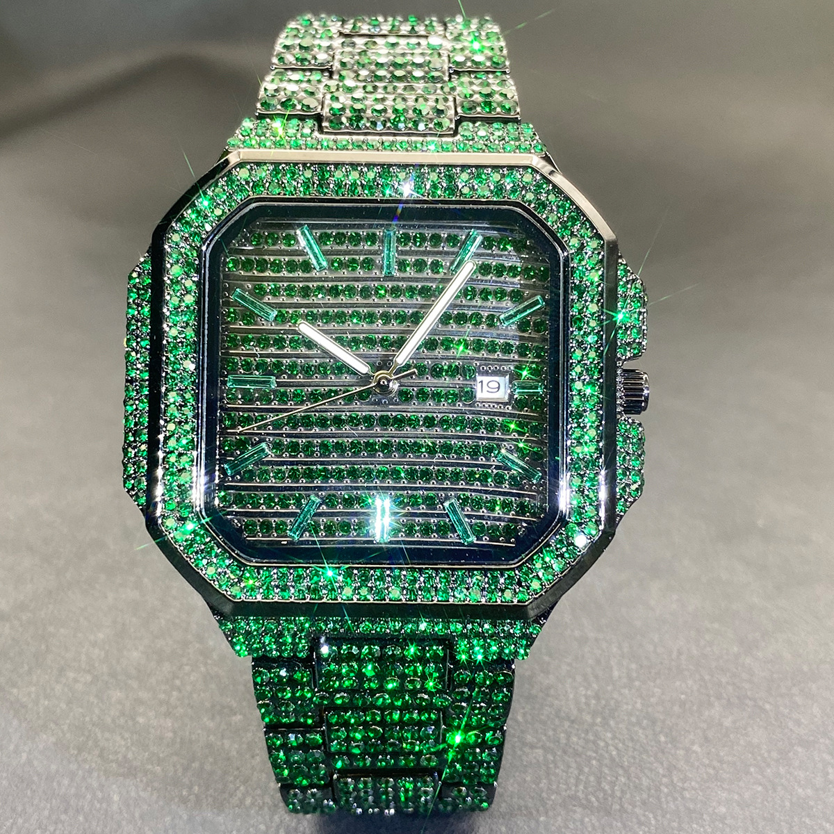 Men's Square Mechanical Watch With Diamond Strap Luxury Design_voghion.com