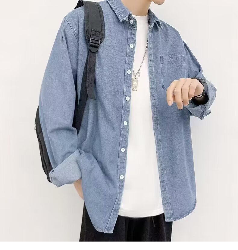 Denim Jacket, Harajuku Style Trendy, Teenage Men's Workwear Shirt, Loose Hong Kong Style Casual Jacket_voghion.com