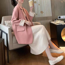 韩版时尚粉色西装外套女双排宽松休闲西服春秋季2025新款黑色氨纶