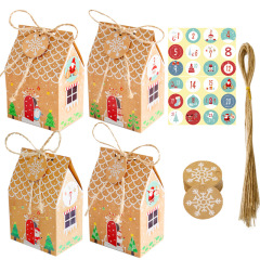 Christmas gingerbread house house candy box Christmas advent calendar kraft paper packaging box gift small paper box 24 sets