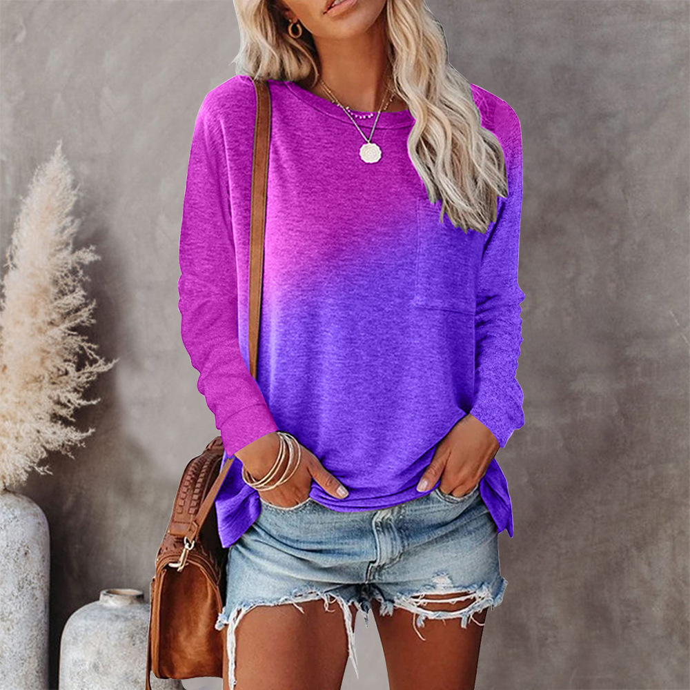 Women's Blouse Long Sleeve T-shirts Patchwork Casual Gradient Color display picture 5
