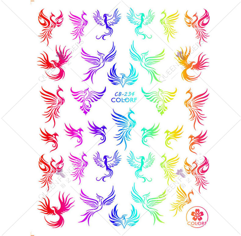 Joyas de manicuras láser fantasía serie de pegatinas de uñas de color dragón y phoenix de estilo chino colorido pegatinas de uñas de serpiente