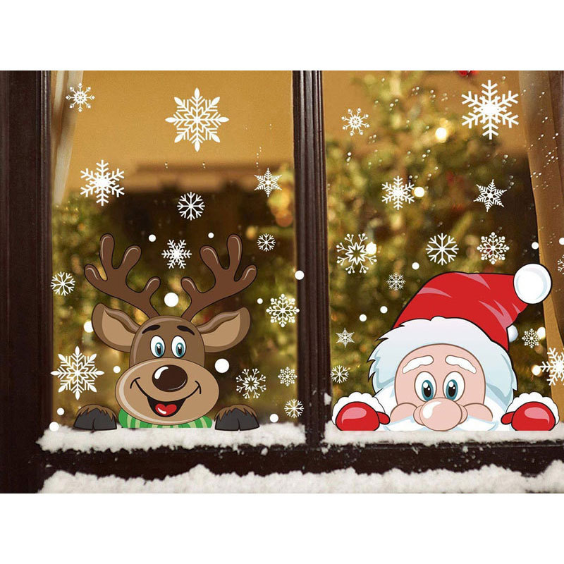 クリスマス装飾雪花シールサンタクロースヘラジカ雪だるま花輪静電貼りクロスボーダークリスマス楽しい窓|undefined