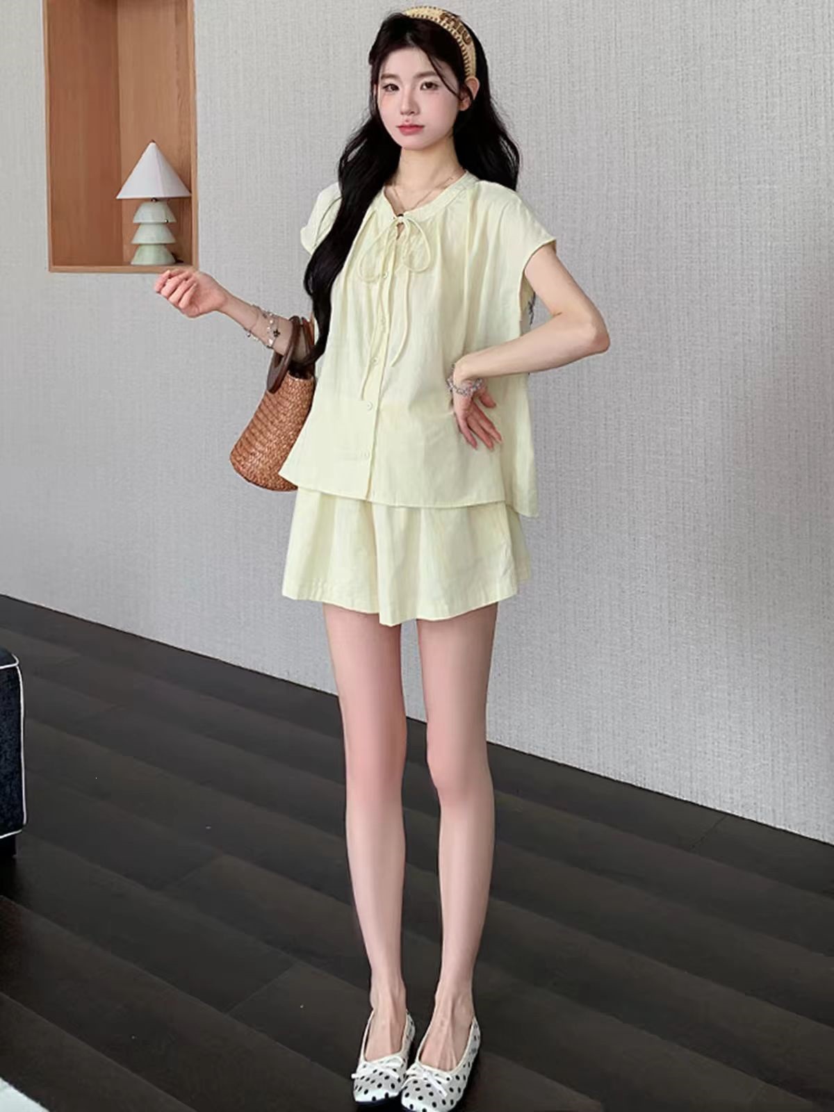 夏季新款小个子显瘦百搭两件套微胖mm小众设计感衬衫女高腰运动裤
