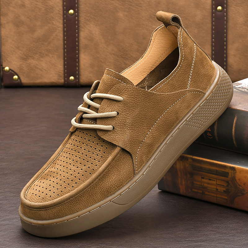 Breathable Casual Leather Shoes for Men in Summer, Hollow Perforated Soft Leather Shoes, Comfortable and Versatile Loafers, British Style Men's Leather Shoes