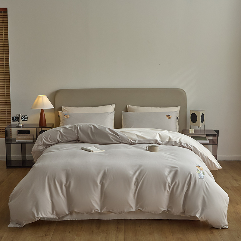 Cartoon Embroidered Bear Pure Cotton Single Quilt Cover Pure Cotton Bed Bed Sheets Pillowcase 100 Cotton Long-Staple Cotton Ab Version Mattress Cover 1.8*2.2