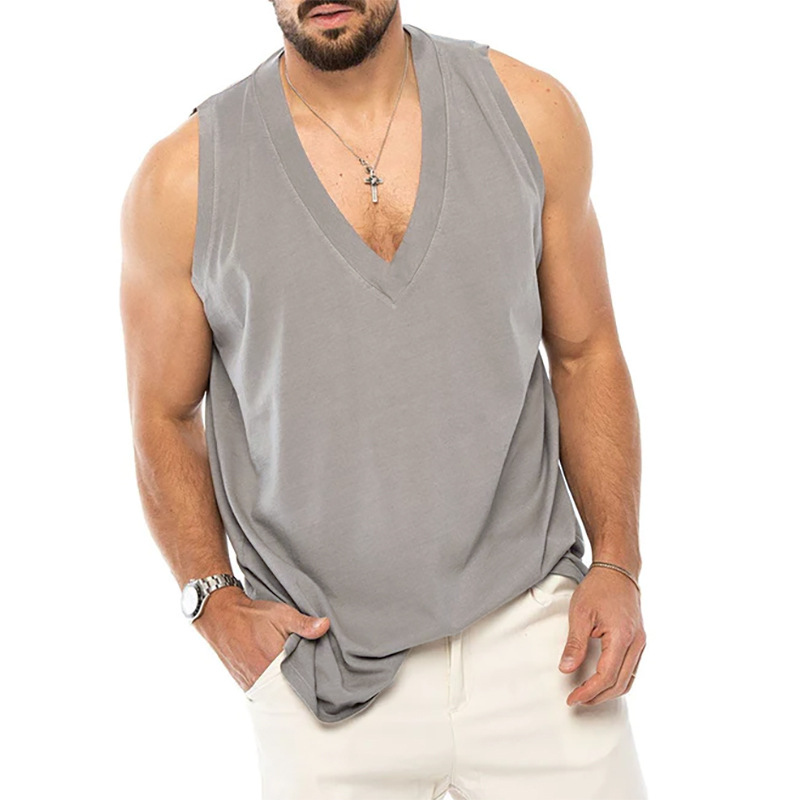 Camiseta sin Mangas Casual de Color Sólido para Hombre de Algodón para Verano