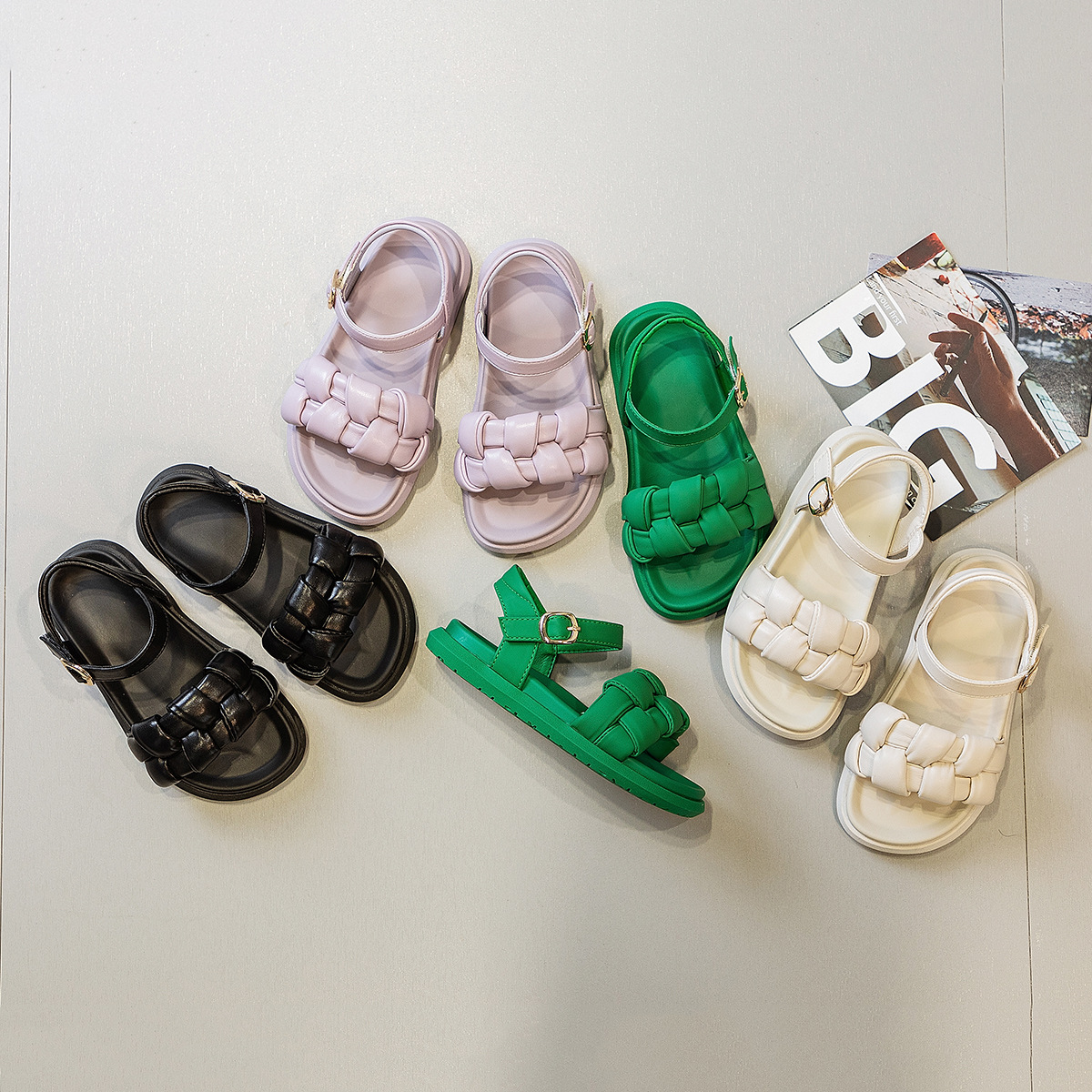 girl weave Beach shoes 2022 summer new pattern children's shoes soft sole children Sandals princess shoes tide