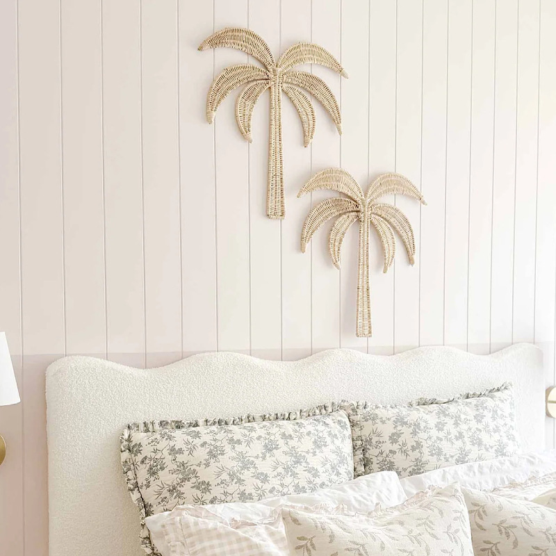 Nórdico de caña de coco modelado colgante de pared tejido a mano modelado colgante de fondo decoración de pared