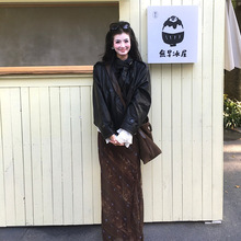 法式小众百搭洋气休闲半身裙女中长款裙子2025韩版秋季皮衣套装