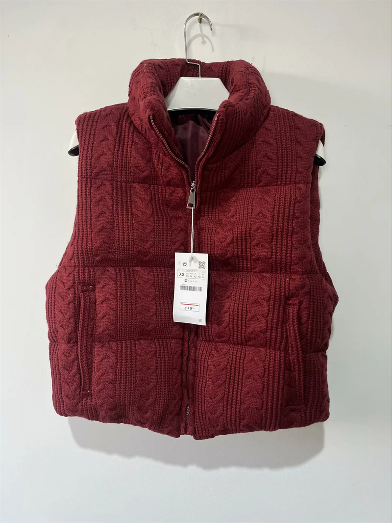 European and American style 2025 autumn and winter new women's cotton coat short knitted stand collar zipper waistcoat waistcoat