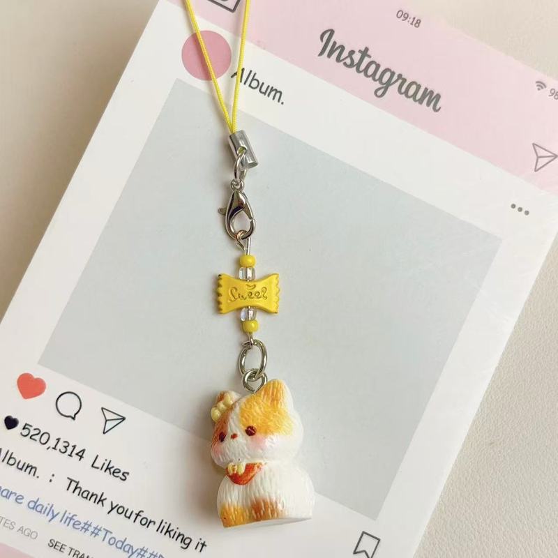 sweet串珠彩色暹罗猫手机链可爱卡通少女心甜美挂件学生手机配饰|undefined