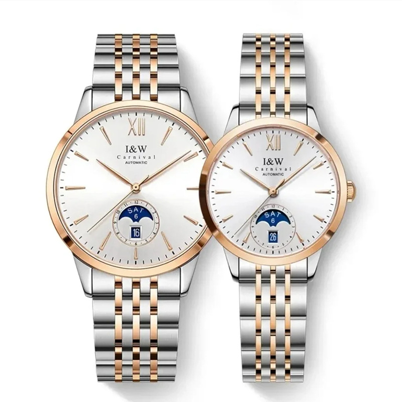 Manufacturer Wholesale Iw Watches Stainless Steel Couple Watches Mechanical Watches Leather Strap Watches Simple Business Casual Men's and Women's Matching Watches