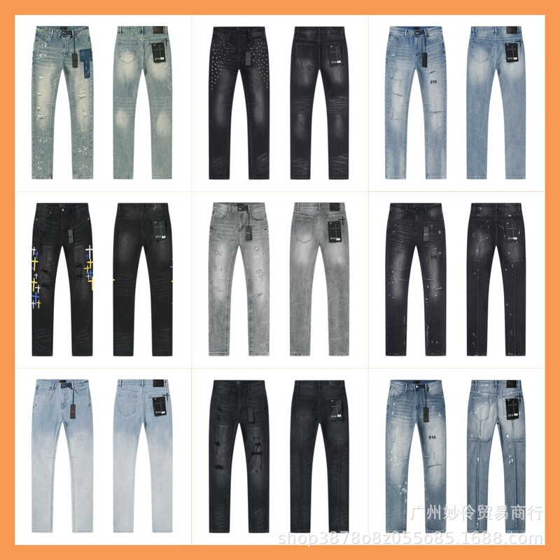 Wholesale American-Style Trendy Brand R+A Washed Vintage Ripped Embroidered Lettering Splatter Ink Straight-Leg Jeans Rta Pants Wholesale American-Style Trendy Brand R+A Washed Vintage Ripped Embroidered Lettering Splatter Ink Straight-Leg Jeans Rta Pants