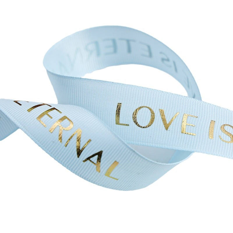 Cinta acanalada personalizada de 2.5 cm con estampado dorado de "love" para embalaje de bodas, envoltura de regalos, Navidad y Año Nuevo.
