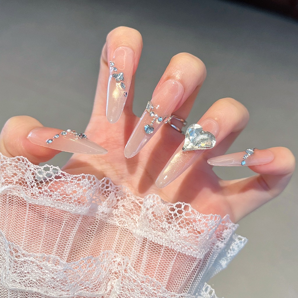 Uñas postizas hechas a mano estilo puro deseo, estilo ojo de gato francés largo, arte de uñas de Año Nuevo, piezas de uñas desmontables terminadas al por mayor. image 131