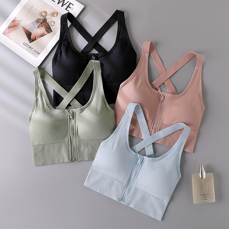 Wide shoulder strap sports bra for women with front zipper closure, professional shockproof and beautiful back yoga suit, fitness bra, sportbra