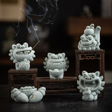 国风青砂石风狮爷开心喵线香插香座摆件创意办公室桌面装饰薰香炉