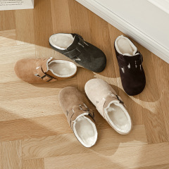 雪地鞋勃肯鞋加毛加厚真皮牛反絨秋冬季新款加絨保暖半拖包頭棉鞋