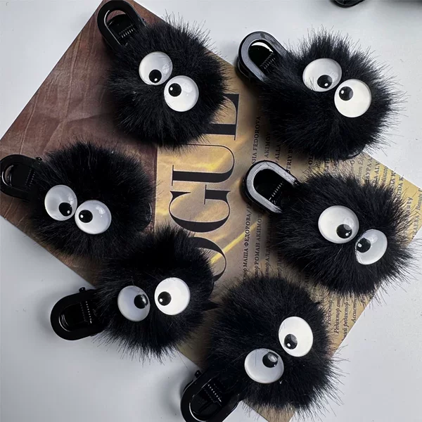Super Cute Little Black Coal Ball Hair Clip, Sweet Plush Clip, Soft and Adorable Hair Accessory for Girls and Children