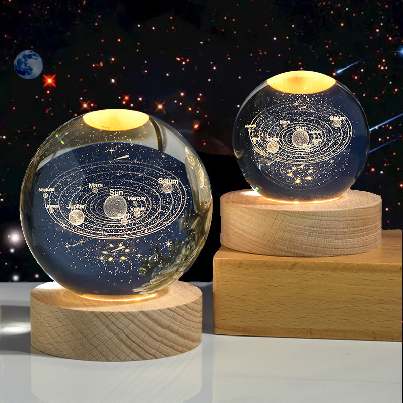 3D Sistema Solar luminoso Galaxy cielo estrellado bola de cristal tallada luz la noche decoración escritorio amigos compañeros regalo cumpleaños