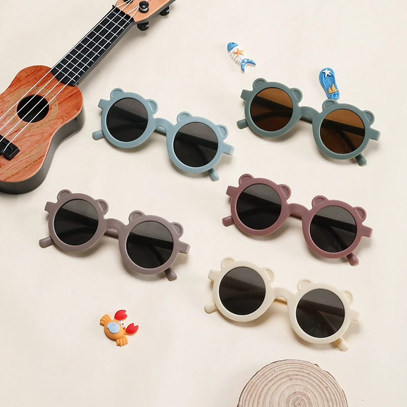 Коричневые детские карикатурные sunglasses для мужчин и женщин девочек, модные солнечные очки, с маленькими медведями
