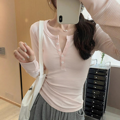 韩系纯欲独特绝美条纹长袖T恤女2025春季新款修身内搭打底衫上衣