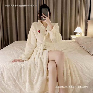 Nightgown Women's 2024 Coral Fleece Pajamas New Bath Home Clothes Sexy Autumn and Winter Plus Fleece Bathrobe Thickened Free Shipping