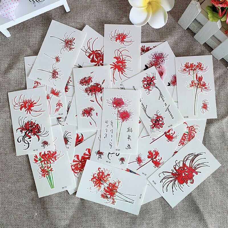 Begonia Flower Tattoo Sticker, Manjusa Flower Waterproof Tattoo for Women, Long-Lasting, Fresh, Cute, Sexy, Ancient Style Clavicle Tattoo Sticker