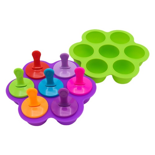 Silicone ice mold 7 holes with lid popsicle ice cube mold silicone baby food supplement box freezer box food grade ice hockey mold