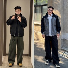 早秋休闲运动百搭时尚舒适透气显瘦纯色净版口袋宽松潮流弯刀裤