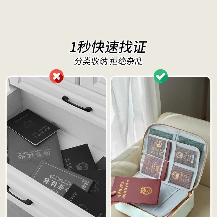 Document storage bag, household multi-functional household registration book, family property certificate, passport document information card storage box