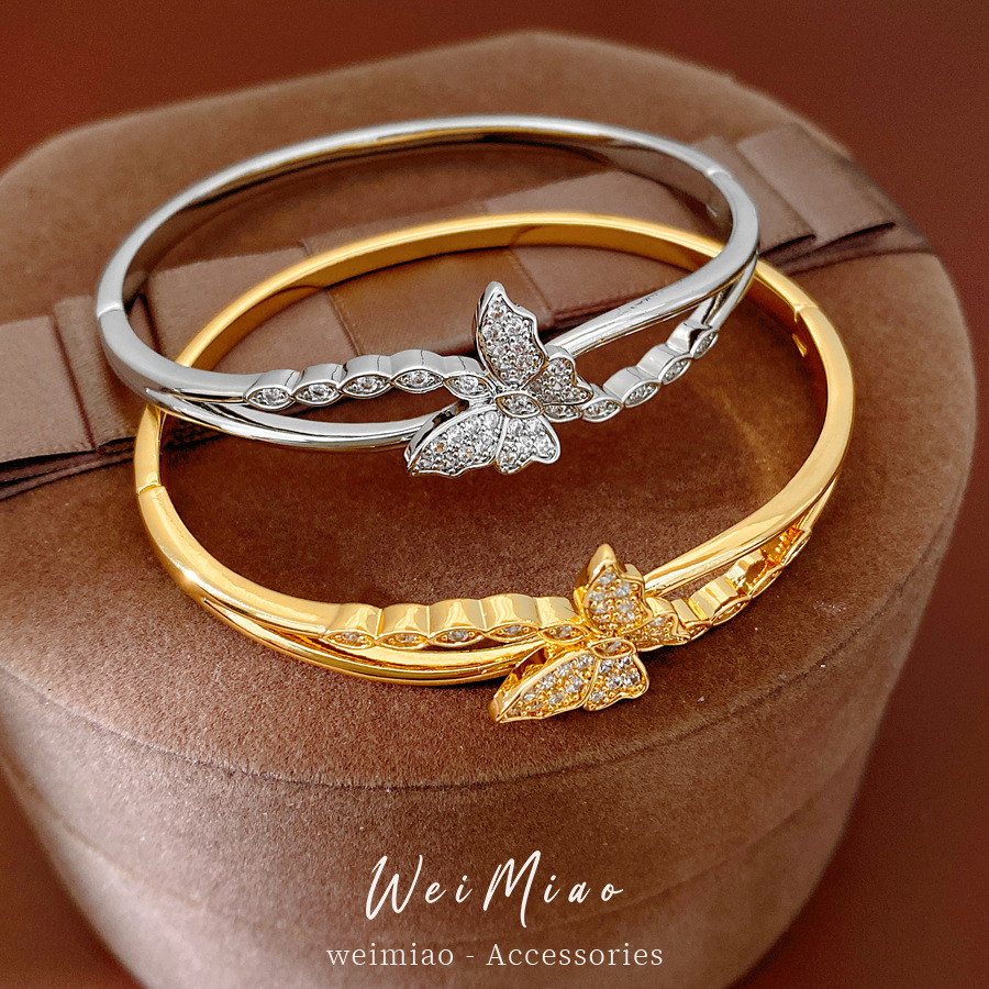 18k oro real electrón de diamante cruzado mariposa pulsera de pulsera de pulsera personalidad ligera lujo nicho de alta calidad joyas