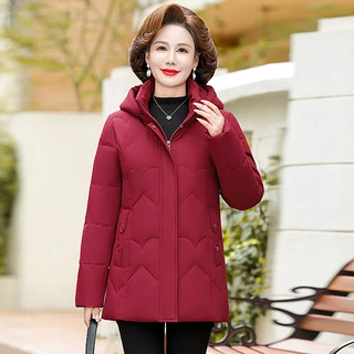 品牌白鸭绒羽绒服女中长款2024年冬装新款中年气质修身显连帽外套