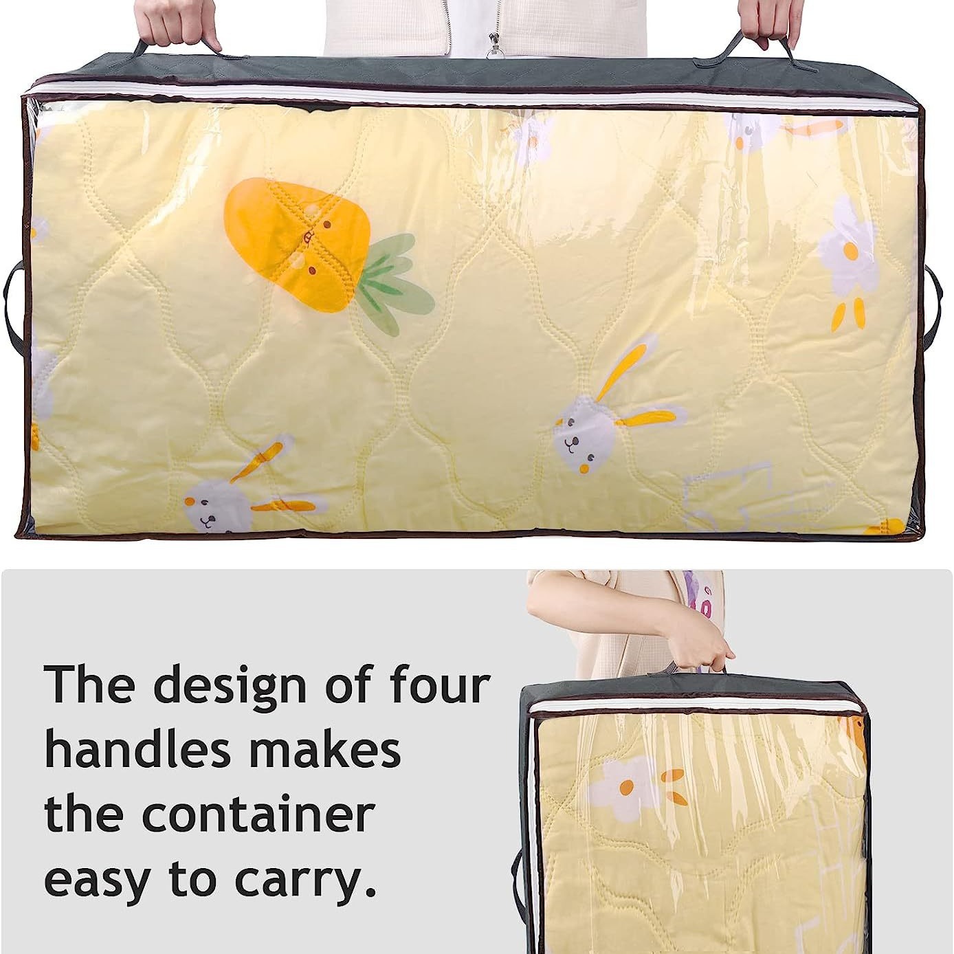 Amazon Venta caliente debajo de la cama ropa sábana manta bolsa de almacenamiento de gran capacidad transparente 90 L Almacenamiento de ropa bolsa de organización