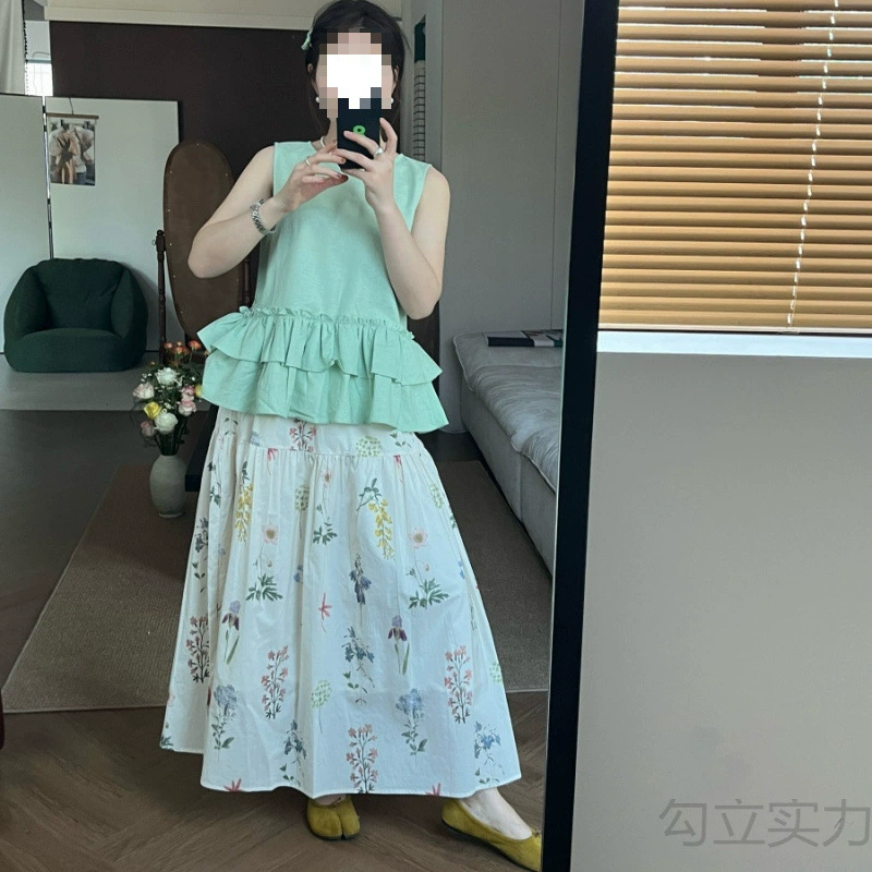 大码复古碎花半身裙女夏季中长款高腰法式裙子胖mm遮肉显瘦a字裙