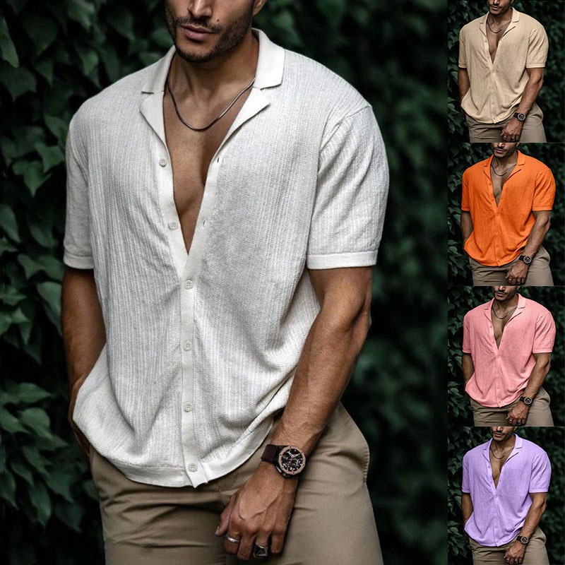 欧美夏季男装新款 外贸亚马逊休闲宽松开衫短袖纯色t恤