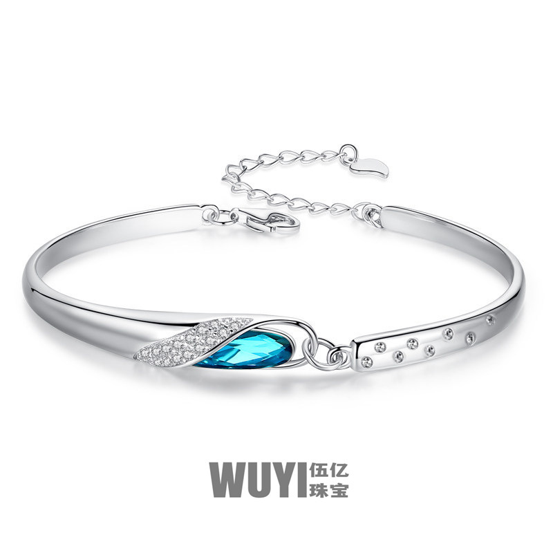 925 Sterling Silver Swarovski Crystal Glass Shoes Bracelet Ocean Heart Silver Bracelet INS Temperament Personality Fashion Bracelet