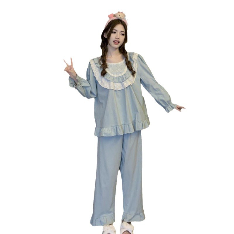 Estilo coreano cómodo estilo Palacio dulce princesa de encaje con volantes otoño homewear traje camisón