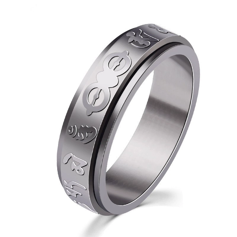 Titanic Steel Six Character Mantra Rotation Ring Classic Refers Mercele Male Finger Ringjie JZ060